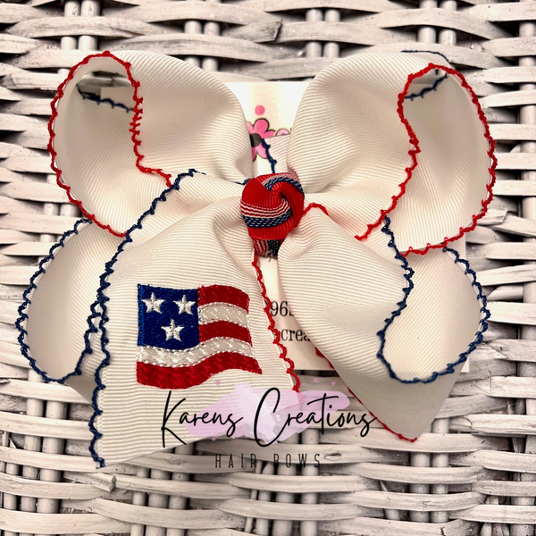 Patriotic Embroidered Flag Large Moonstitch Bow