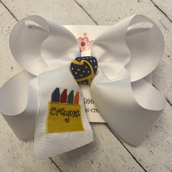School Themed Embroidered Hair Bows