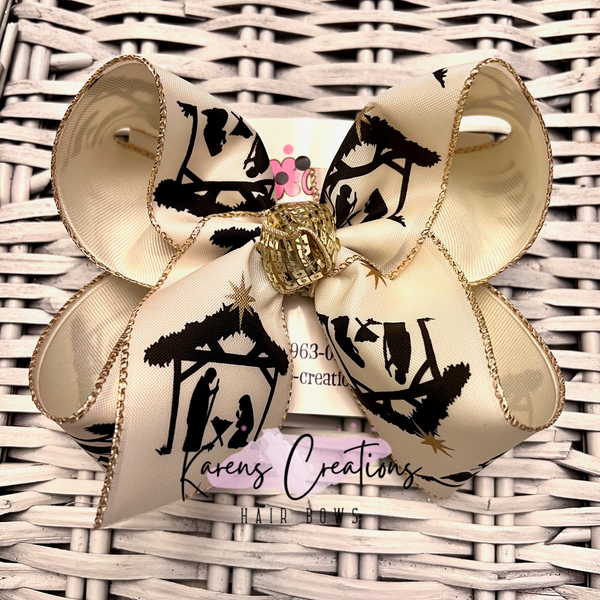 Ivory Nativity Scene Hair Bow