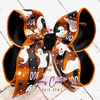 Halloween Buffalo Plaid Boo Ghost Hair Bow