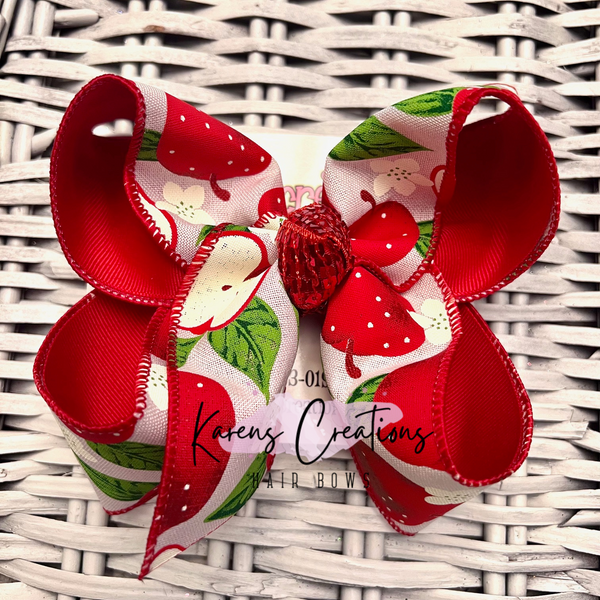 Canvas Apple Print Hair Bow