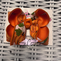 Fall Canvas Glitter Pumpkin Print Hair Bow