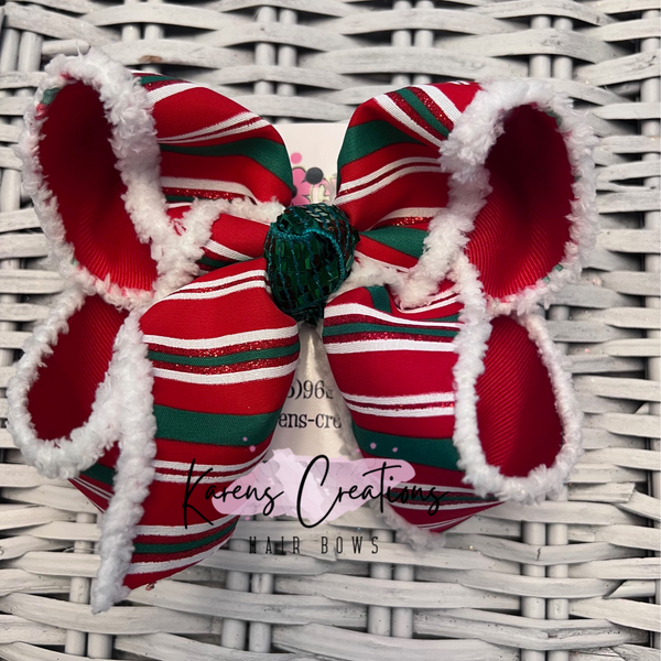 Christmas Stripes w/Snowdrift Edge Hair Bow