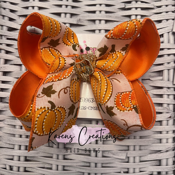 Fall Dotted Pumpkins Hair Bow