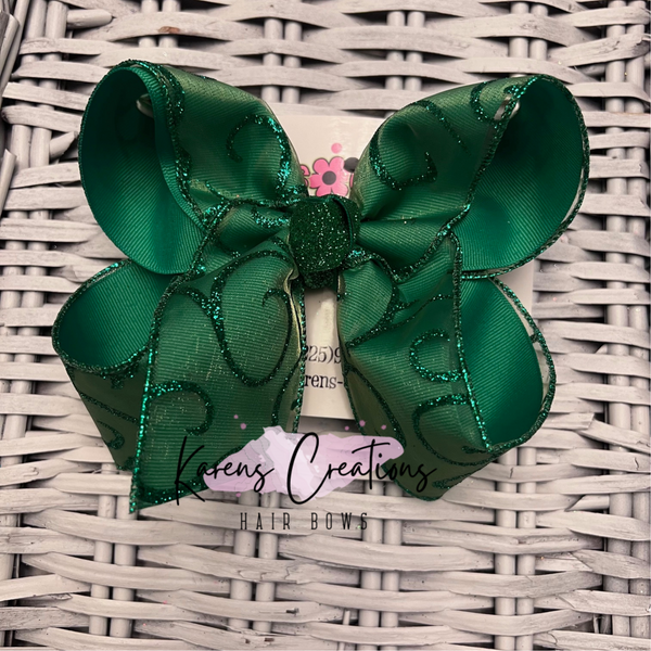 Emerald Green Sparkle Glitter Swirl Hair Bow