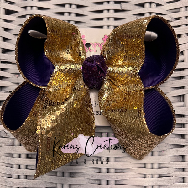 Gold Sequin LSU Themed Hair Bow