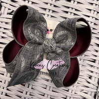 Gray Swirl Glitter Dots Hair Bow