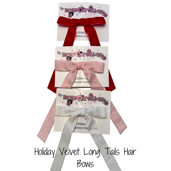 Medium Holiday Velvet Long Tails Hair Bow