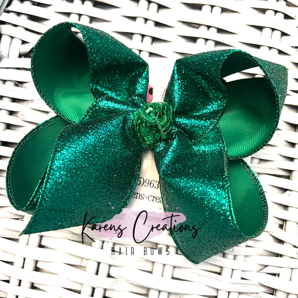 Emerald Sparkle Glitter Ribbon Hair Bow