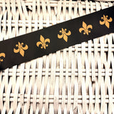 Black w/Gold Fleur De Lis Grosgrain Ribbon - 5 Yards
