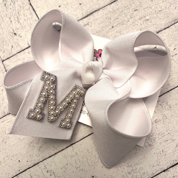 PRE ORDER Pearl Initial Canvas Hair Bow