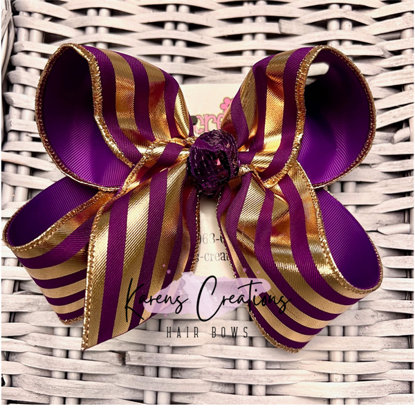 LSU Themed Metallic Stripes Hair Bow