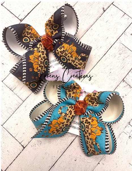 Canvas Leopard Truck Pumpkins Print Hair Bow