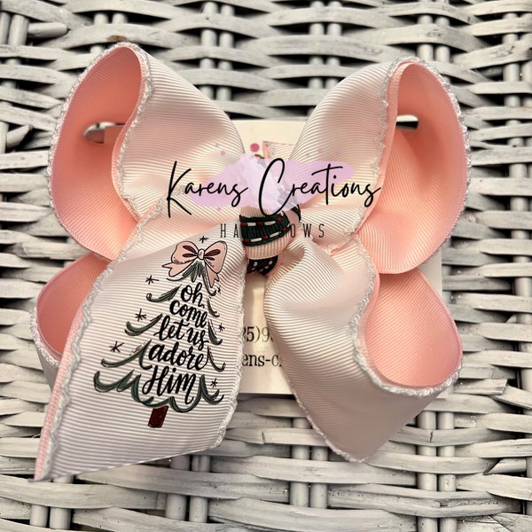 Let Us Adore Him Christmas Tree Hair Bow