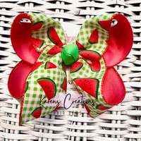 Lime Gingham Watermelon Hair Bow