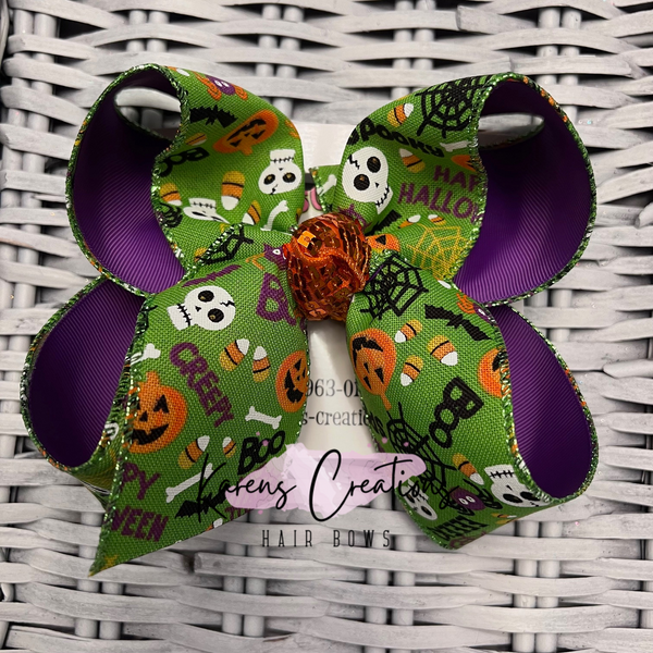 Lime Halloween Fun Print Hair Bow