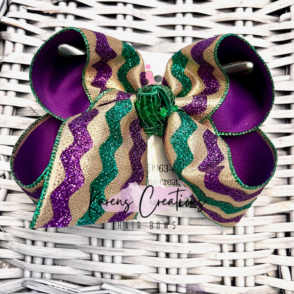 Mardi Gras Glitter Ric Rac Hair Bow – Karens Creations
