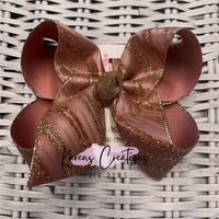 Mauve Diagonal Glitter Stripes Hair Bow