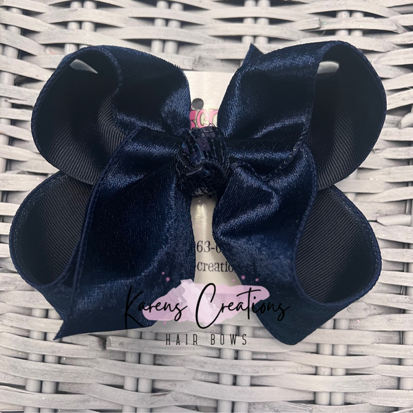 Navy Faux Velvet Hair Bow