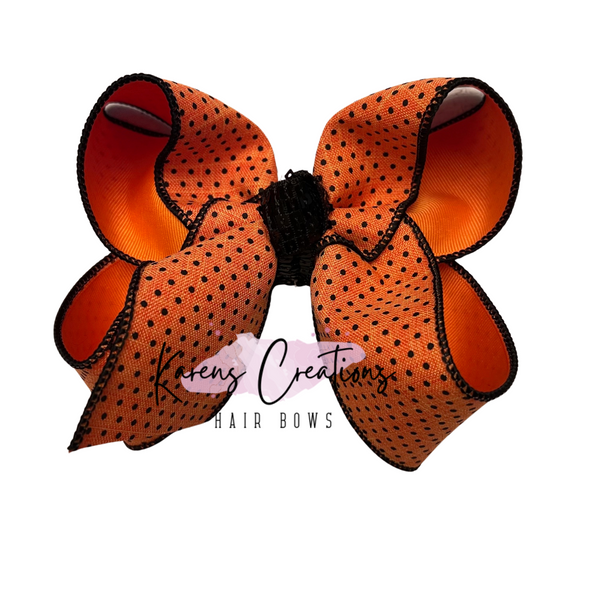 Orange Black Swiss Dots Hair Bow