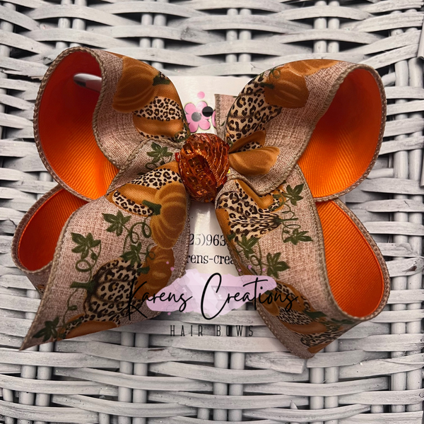 Canvas Leopard Orange Pumpkins Hair Bows