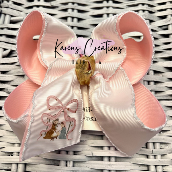Pastel Manger Scene Hair Bow