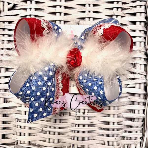 Patriotic Denim and Lace Hair Bow