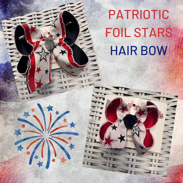 Patriotic Foil Stars Hair Bow