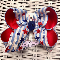 Patriotic Light Blue Stripes/Stars Hair Bow