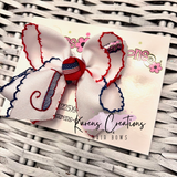 Patriotic Monogrammed Initial Moonstitch Bow