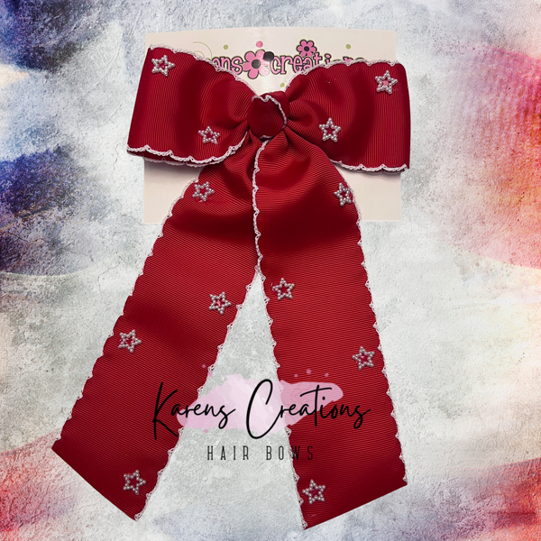 Patriotic Stars Long Tails Hair Bow