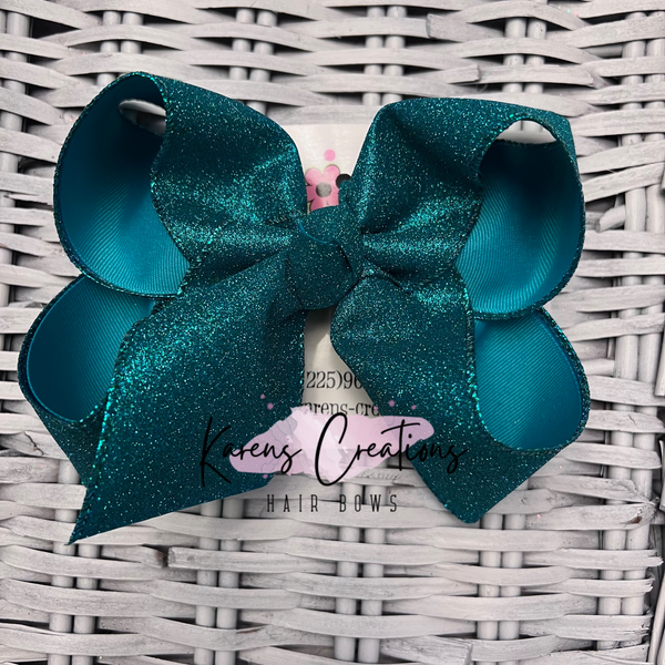 Peacock Flat Glitter Ribbon Hair Bow