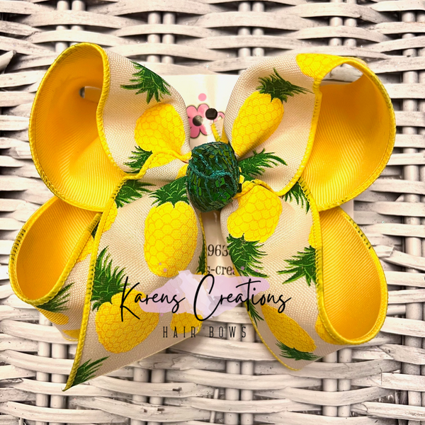 Summer Pineapple Print Hair Bow