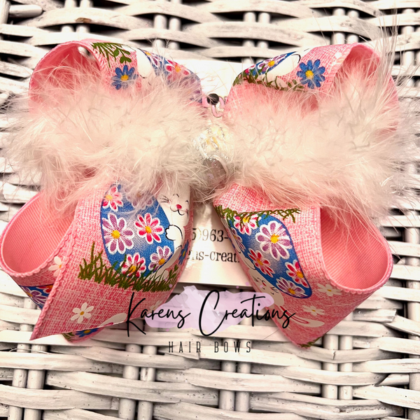 Pink Easter Bunny/Eggs Hair Bow