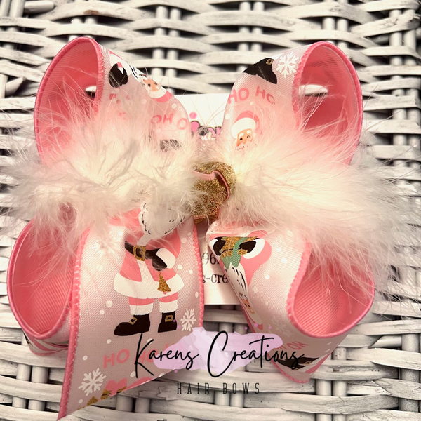 Pink Glitter Santa Claus Hair Bow