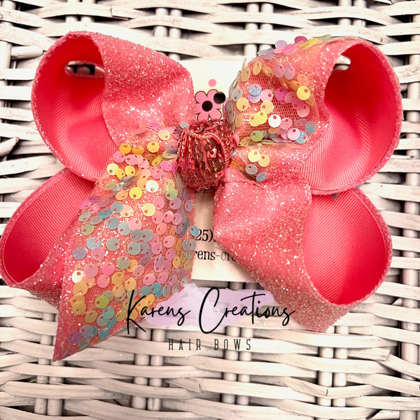 Pink Glitter Sequin Hair Bow