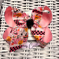 Pink Halloween Glitter Pumpkins Hair Bow
