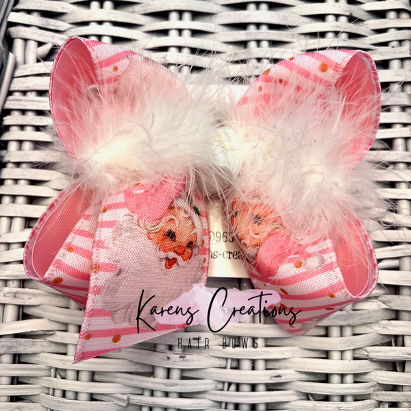 Pink Vintage Santa Christmas Hair Bow