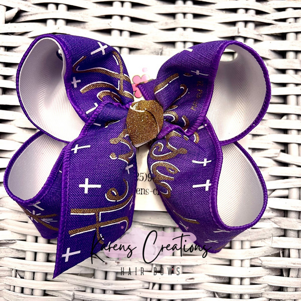Easter He is Risen Purple Religious Hair Bow