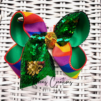 St. Patrick's Day Rainbow Flip Reversible Sequin Tail Hair Bow