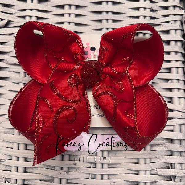 Red Sparkle Glitter Swirl Hair Bow