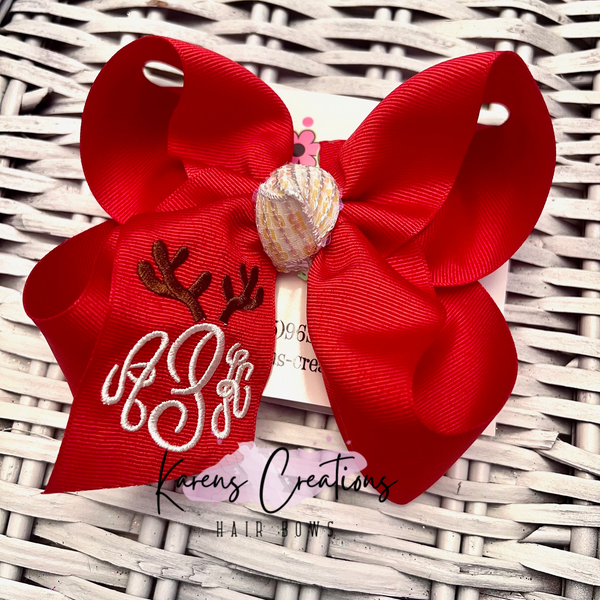 Reindeer Antlers Triple Monogram Christmas/Holiday Bow