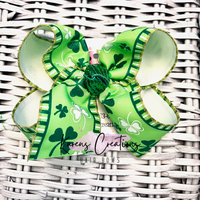 St. Patrick's Day Lime w/Glitter Shamrocks Hair Bow