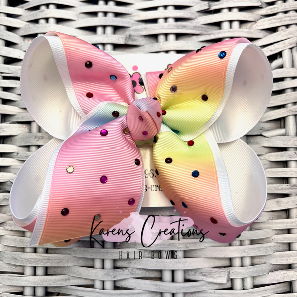 Pastel Variegated Crystal Rhinestone Accented Boutique Bow