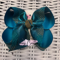 Turquoise w/Glitter Lattice Edges Hair Bow