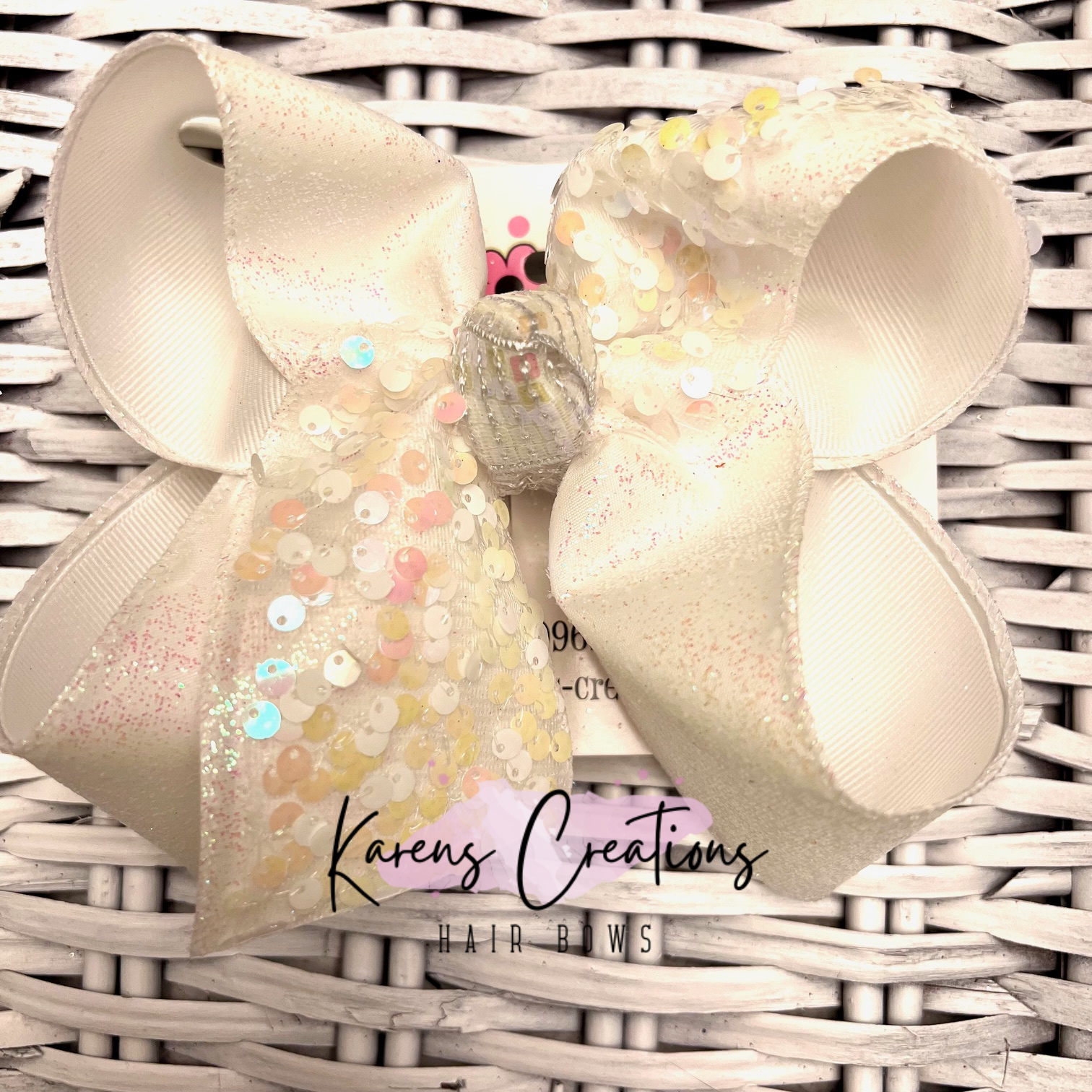 White Glitter Sequin Hair Bow – Karens Creations