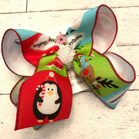 Whimsical Glitter Christmas Animals Jumbo or Large Layered Hair Bow