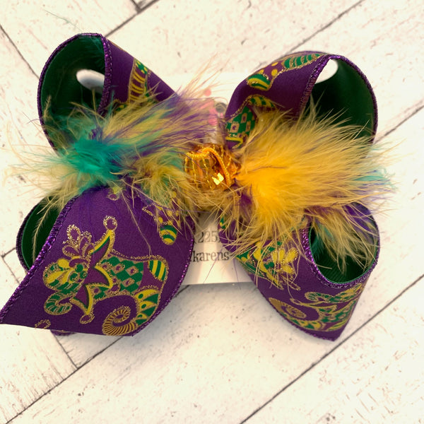 Mardi Gras Glitter Jester Shoes Jumbo or Large Layered Hair Bow