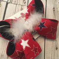 Red Canvas w/Glitter Stars Jumbo or Large Layered Hair Bow