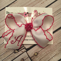 Medium Monogrammed White w/Shocking Pink Moonstitch Ribbon Single Layer Bow